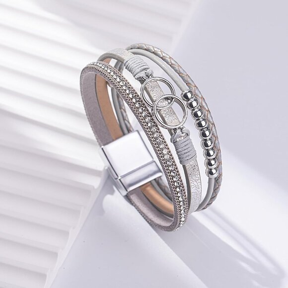 Layered Leather Cuff Bracelet with Magnetic Clasp - Meaningful Infinity Design - Picture 6 of 6